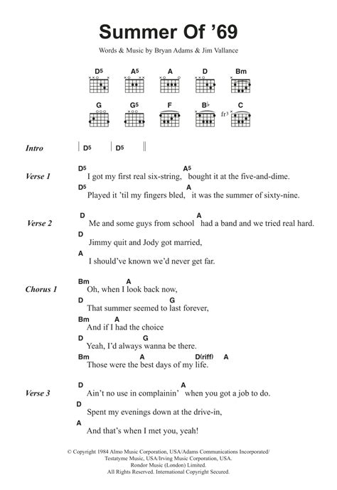 Summer Of '69 by Bryan Adams - Guitar Chords/Lyrics - Guitar Instructor