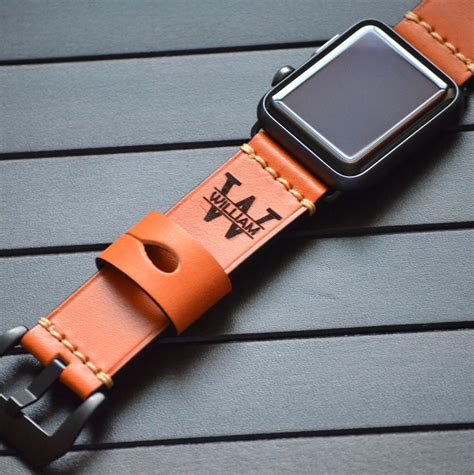 Personalized Leather Apple Watch Band Custom Logo Text iwatch | Etsy