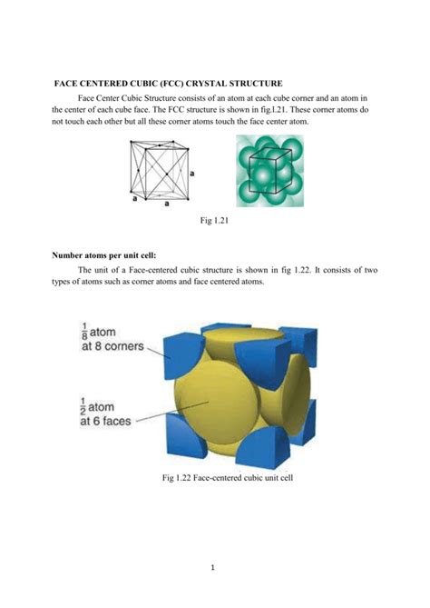 FACE CENTERED CUBIC (FCC) CRYSTAL STRUCTURE Face