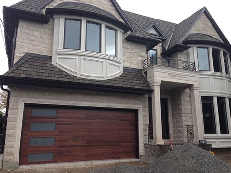 Fiberglass Garage Doors-Fiberglass Woodgrain Modern Garage door with frosted door lites ...