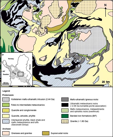 Geological map of part of the Central Lapland greenstone belt, showing ...