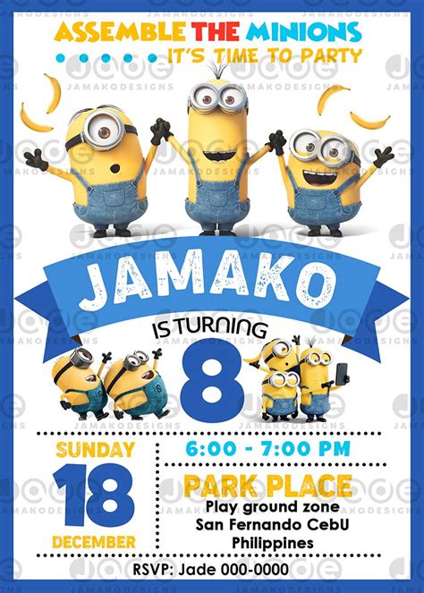 Minion birthday invitation, Minion Party, Printable, Birthday Party ...