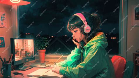 Premium AI Image | Anime Lofi Girl Relaxing Study Session with Chill Vibes