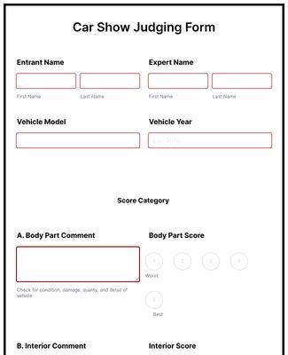 Car Show Judging Form Template | Jotform