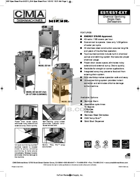 Download free pdf for Cma EST-AH Dishwasher manual