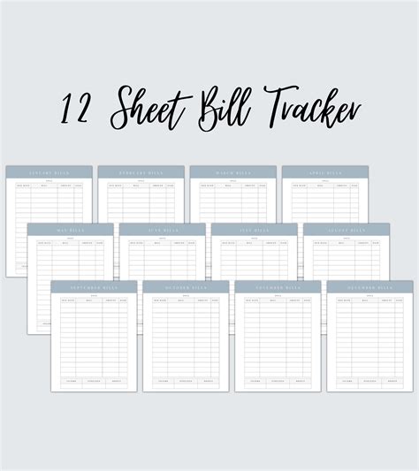 Monthly Bill Tracker 2023 12 Sheet Instant Download - Etsy