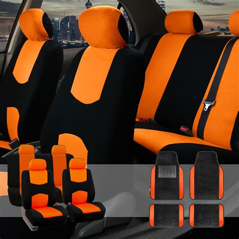 Car Seat Covers Set for Auto 4 Headrests Black Orange with Carpet Floor Mat - Walmart.com