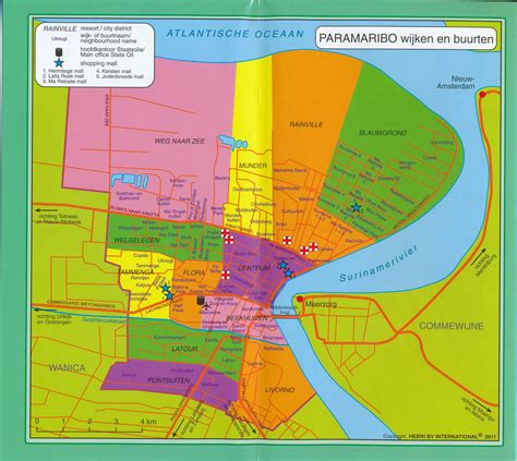 Plattegrond Paramaribo | Wegenkaarten, Kaarten, Commewijne