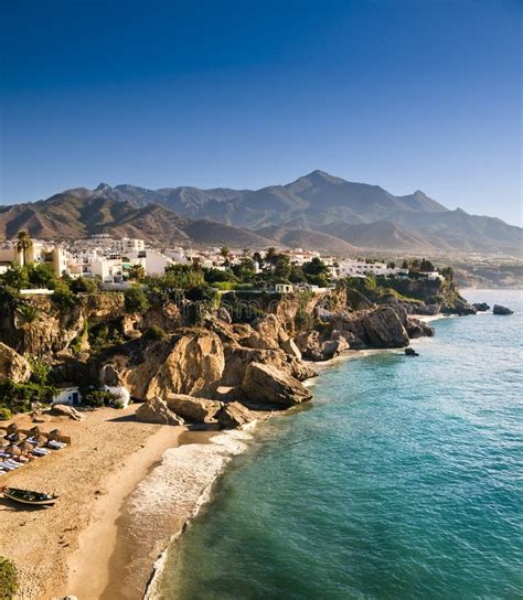 Nerja Beach at Sunrise in Andalucia, Spain Stock Photo - Image of ...