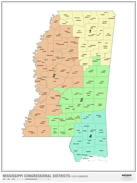 Mississippi 2022 Congressional Districts Wall Map - The Map Shop