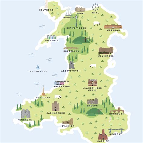 Map Of Wales Print By Pepper Pot Studios | Wales map, Illustrated map, Map