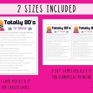 Totally 80's TV Trivia Party Game Printable 1980s Game 40th Birthday ...