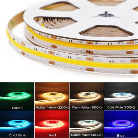 12V 24V COB LED Strip Light Flexible Tape Diode 320Led/M 5m High Density Warm Nature Cool White ...