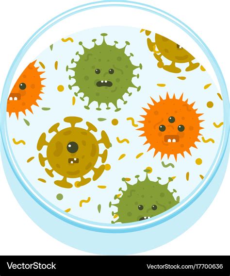 Petri dish with cartoon microbes Royalty Free Vector Image