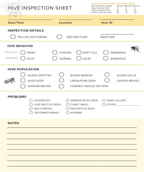 Free Printable Hive Inspection Sheets