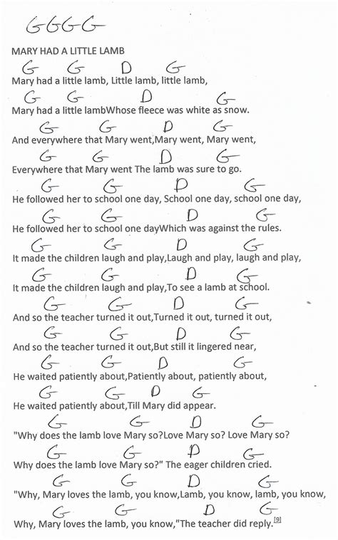 Mary Had A Little Lamb - Guitar Chord Chart in G Major Guitar Chord ...