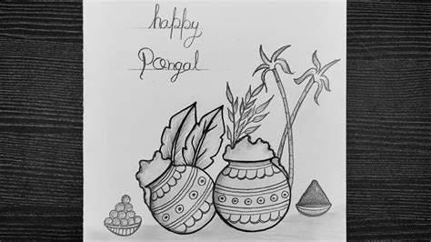 How To Draw Pongal Festival Drawing // Happy Pongal Drawing | Happy ...