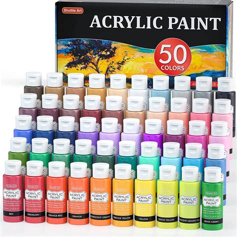 Acrylic Paint, Shuttle Art 50 Colors Acrylic Paint Set, 2oz/60ml Bottles, Rich Pigmented, Water ...