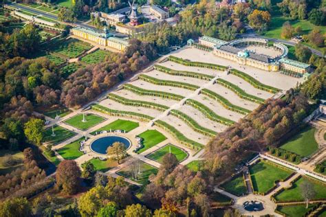 Potsdam, Germany, Sanssouci Palace in Early Autumn - Aerial View Stock Photo - Image of columns ...