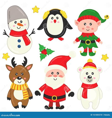 Set of Isolated Cute Christmas Characters Stock Vector - Illustration ...