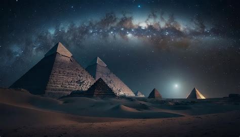 Premium Photo | Night view of the pyramids of Giza and the Milky Way ...