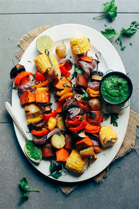 Grilled Veggie Skewers with Magic Green Sauce | Minimalist Baker