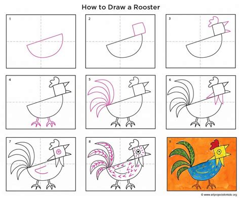 How to Draw a Rooster · Art Projects for Kids | Rooster art, Homeschool art, Elementary art