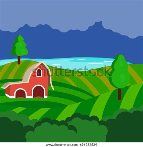 Cartoon Agriculture Farm Landscape Vector Illustration Stock Vector ...