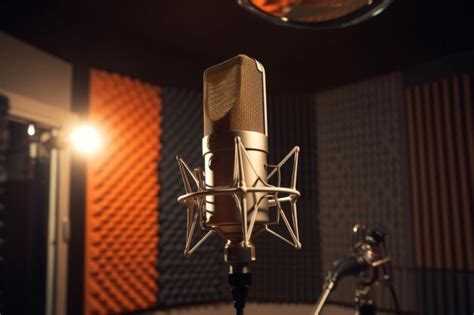 Premium AI Image | Professional microphone on stand in recording studio ...