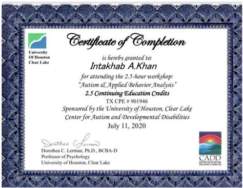 Prof (Dr) Intakhab Alam Khan: CERTIFICATE on Autism