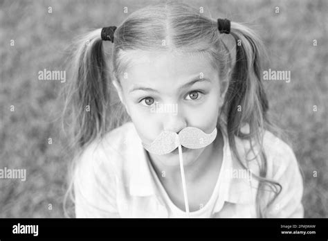 Cheerful girl mustache party props open nature background, funny face concept Stock Photo - Alamy