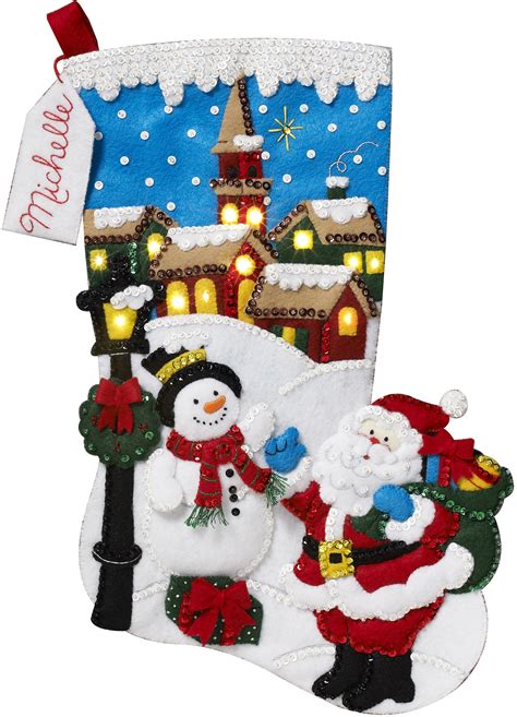 Bucilla Felt Stocking Applique Kit 18" Long-Christmas Village W/Lights ...