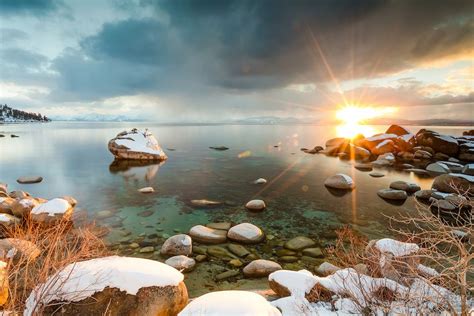 "Bonsai Rock Sunset 7" - Sunset photograph of the famous Bonsai Rock, coated in snow at Lake ...