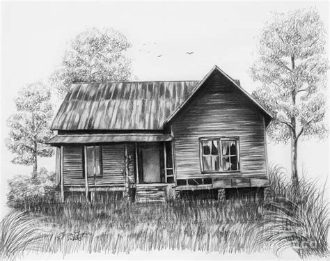 Abandoned House Drawing by Lena Auxier