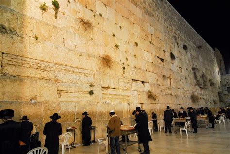 Western Wall (Wailing Wall), Jerusalem at Night Editorial Stock Image - Image of floodlight ...