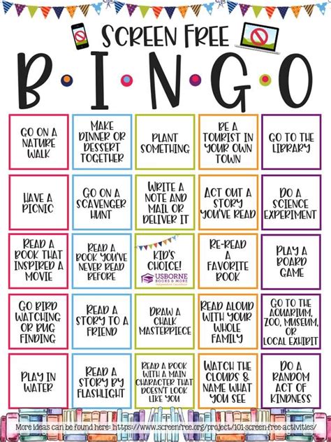 Screen-Free Week BINGO Board - turn off screens and “turn on life” this week. This BINGO board ...