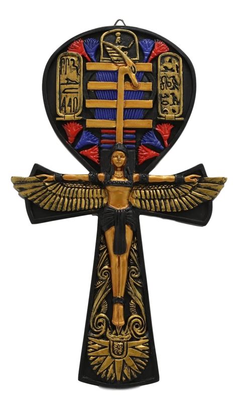 Ebros Gift Ebros Crux Ansata Egyptian Ankh of Isis with Open Wings and Cartouche Hieroglyphs ...