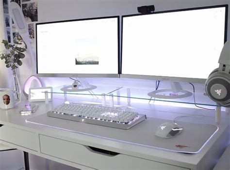 White pc setup | Gaming room setup, Room setup, Gamer room decor