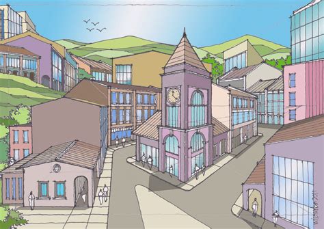 SKETCH & DRAW: Draw a town 210611 multi point perspective | Perspective building drawing ...