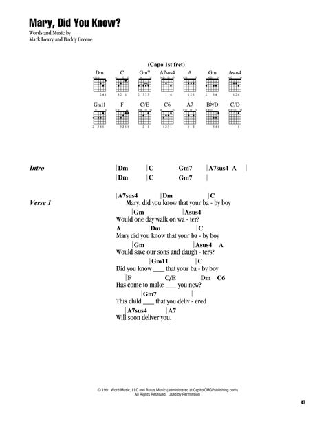 Mary, Did You Know? by Mark Lowry Sheet Music for Guitar Chords/Lyrics at Sheet Music Direct