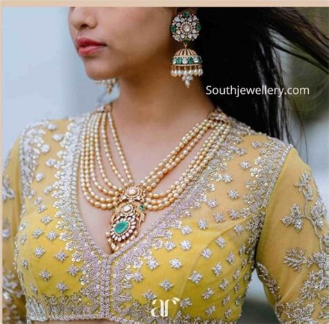 Pearl necklace and polki diamond jhumkas - Indian Jewellery Designs