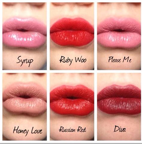 Mac lipstick swatches. Please me. Russian Red. Honey Love. Syrup. Diva. Ruby Woo. | MAC ...