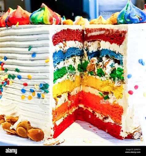 Layered cake celebrating LGBT pride with the rainbow colors and cream ...