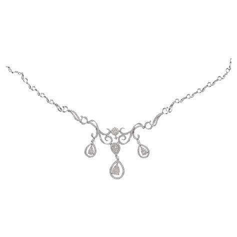 14K White Gold 3 1/2 Carat Diamond Statement Drop and Dangle Necklace For Sale at 1stDibs