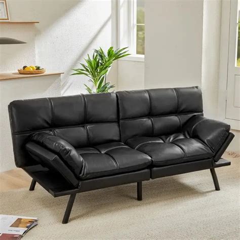 Black Leather Futon Sofa Bed Convertible Sleeper Sofa Couch Bed Single Convertible Sofa Bed ...