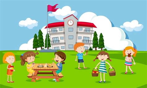 Children playing at school playground 296735 Vector Art at Vecteezy