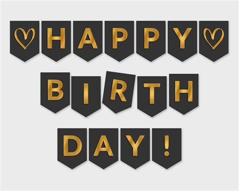 Happy Birthday Printable Banner / Black & Gold Foil Flags / - Etsy Canada