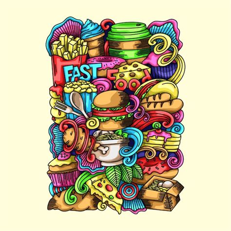 Premium Vector | Food and beverage doodle vector template design ...