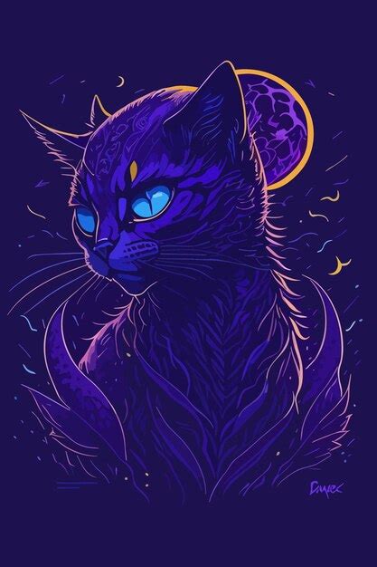 Vector of a cat digital art in purple illustration art design logo poster and tshirt design ...