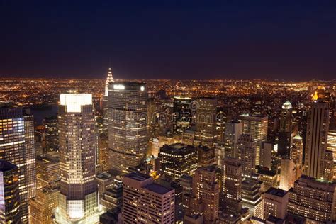 Aerial Night View of Manhattan Skyline - New York - USA Editorial Stock Image - Image of town ...